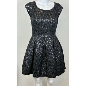 Black Metallic Leopard Mini Fit Flare Whimsigoth Dress Size S Fairy Grunge Party
